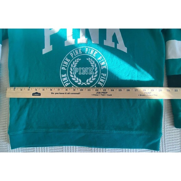 PINK Victoria’s Secret logo crew neck teal green sweatshirt medium long sleeve - Picture 8 of 11